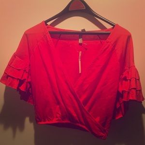 Asos crop top with ruffle sleeves